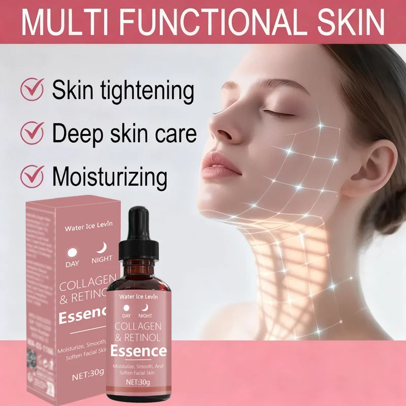 Day & Night Collagen & Retinol Essence for Firming & Smoothing Facial Care, Moisturizes & Softens Skin for All Skin Types. Qme