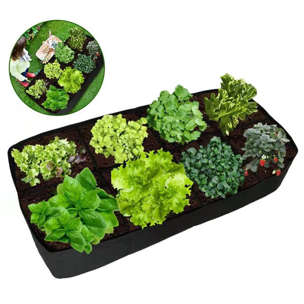 Growing Bag Garden Planting Bag Multi-gird Felt Rectangle Planting Nursery Pot Vegetable Tomato Potato Planting Container Plant Qme