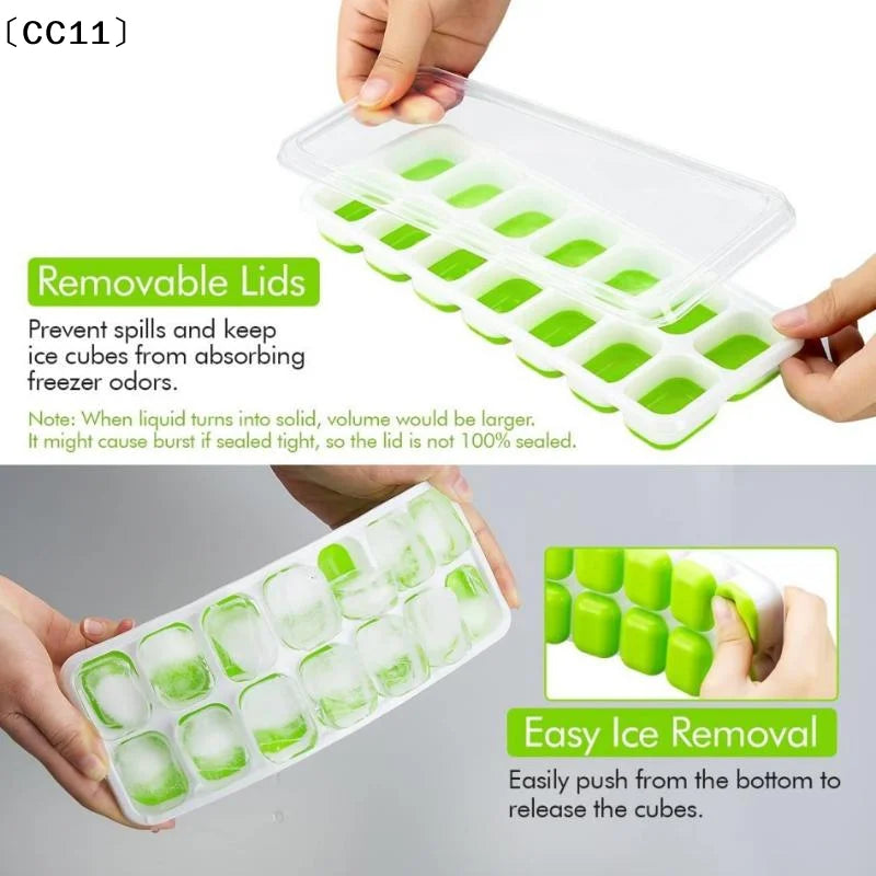 14-Grid Ice Cube Trays Silicone Mold Removable Lid DIY Homemade Qme