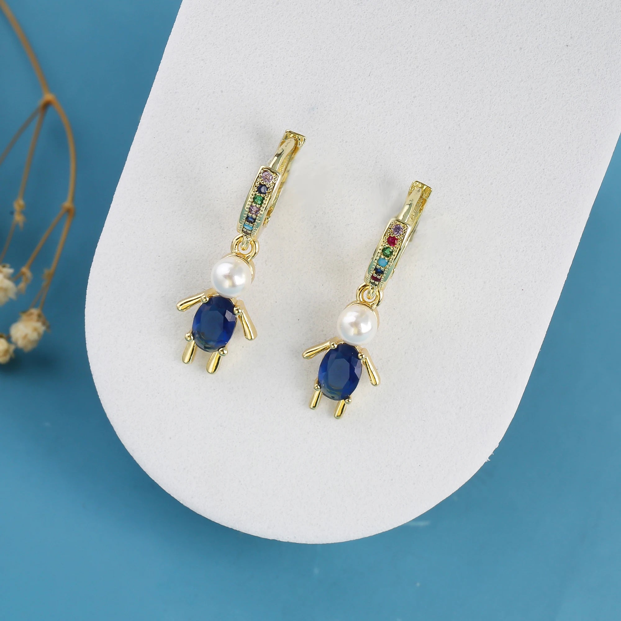 Hot Sale Cute Crystal Zirconia Design Small Doll Character Drop Earrings Simple For Woman Girl Birthday Jewelry Friendship Gift Qme Dark Blue