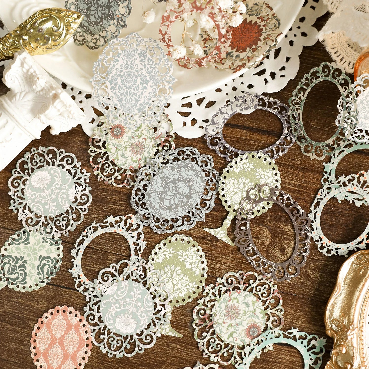 30pcs/pack Decor Scrapbook Hollow lace Materials Paper Combo Kit DIY Junk Journal Collage Photo Album Vintage Stationery Qme
