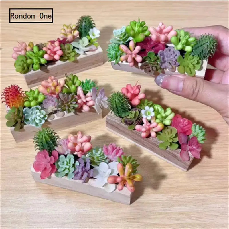 Miniature Wooden Trough Simulation Green Plants Model Dollhouse Mini Qme