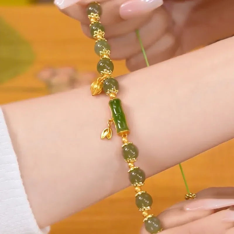 Fashion Creative Lucky Natural Hotan Jade Bracelet Vintage Light Luxury Handmade Jewelry Bracelet Chinese Style Jewelry Gift Qme