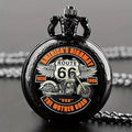 Route 66 The Mother Road Motorcycle Pattern Pocket Watch Design, Precise Quartz Movement Watch, Gift For Men And Kids Qme black