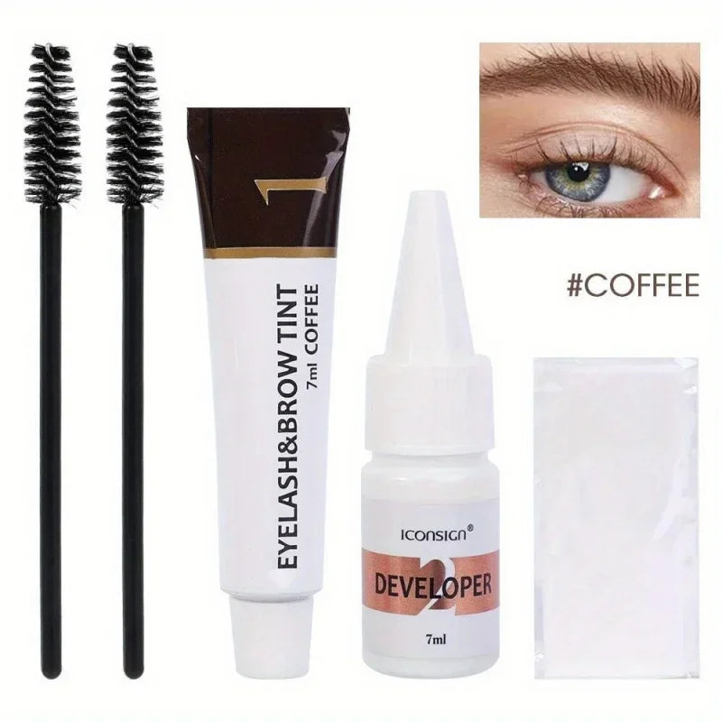 Eyelash Eyebrow Dye Tint Kit Fast Tint Brow Dye Gel Eyebrow Cream Black/Brown/Coffee Brow Enhancers Mascara Makeup Tool Qme Coffee