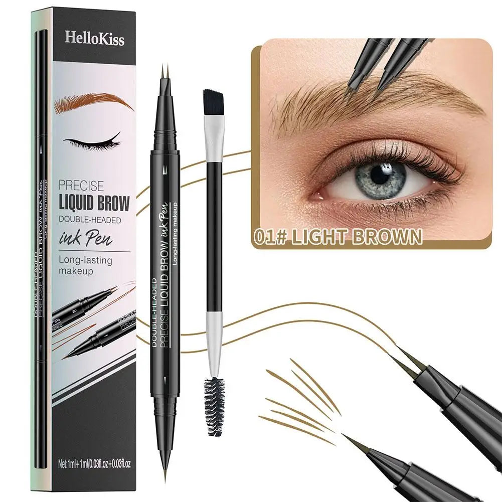 Two-pronged Eyebrow Pencil Waterproof Two-in-one Liquid Eyebrow Pencil Curved Eyebrow Pen With Fork And Precise Brush Tip Makeup Qme 01 Light Brown CN