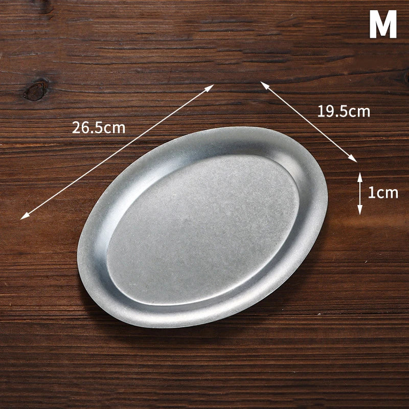 1 Pcs Japanese Vintage Oval 304 Stainless Steel Restaurant Plate Dessert Tray Kitchen Tableware Qme M