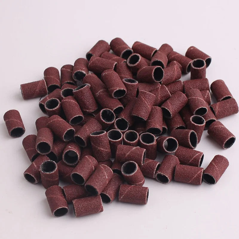 10pcs Sanding Cap Bands For Electric Manicure Machine 180/120/80 Grit Nail Drill Grinding Bit Files Pedicure Tool Set Qme