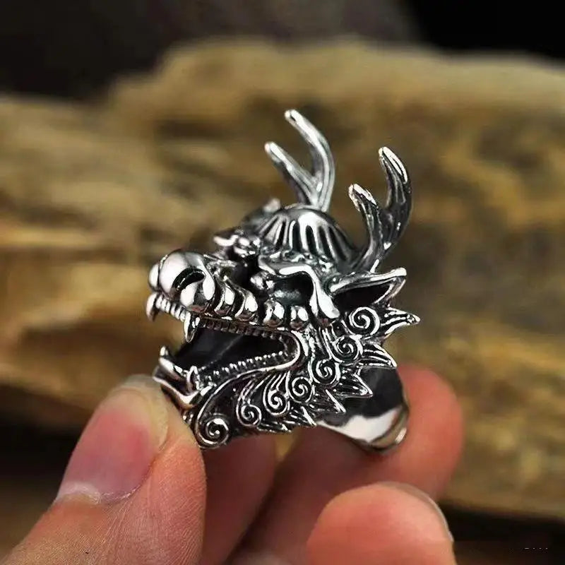 Domineering Dragon Design Men's Ring High-end Retro Adjustable Finger Ring for Streetwear Party Boyfriend Present Qme A4