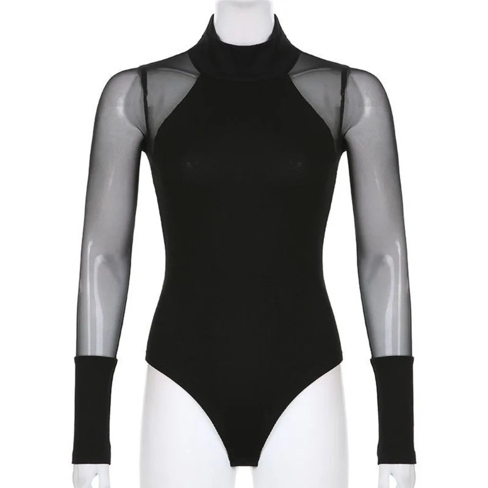 INS Collar Long Sleeve Jumpsuit Slim Fit Simple Lace Bottoming Shirt Qme Black L