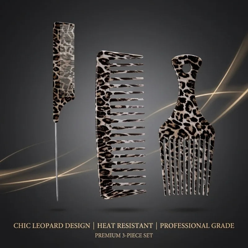 Leopard Print Haircutting Combpin Tail Comb Wide-tooth Oil Fork Qme