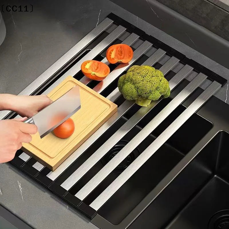 304 Stainless Steel Kitchen Sink Drain Rack Dish Foldable Telescopic Qme