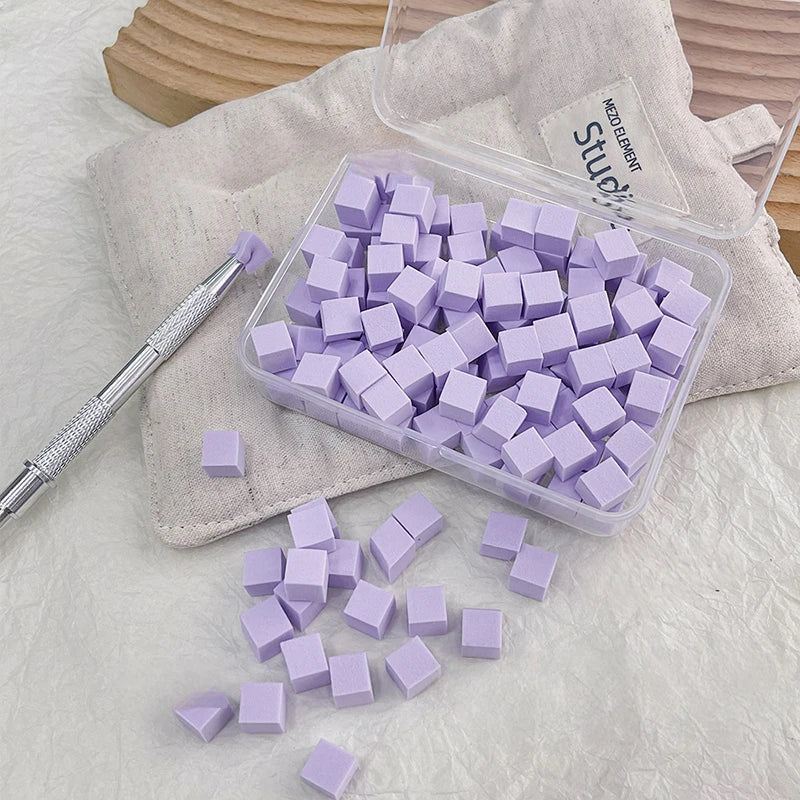 100 Nail Art Sponges Scratching Pens Powder Puffs Mini Tofu Blocks Qme purple