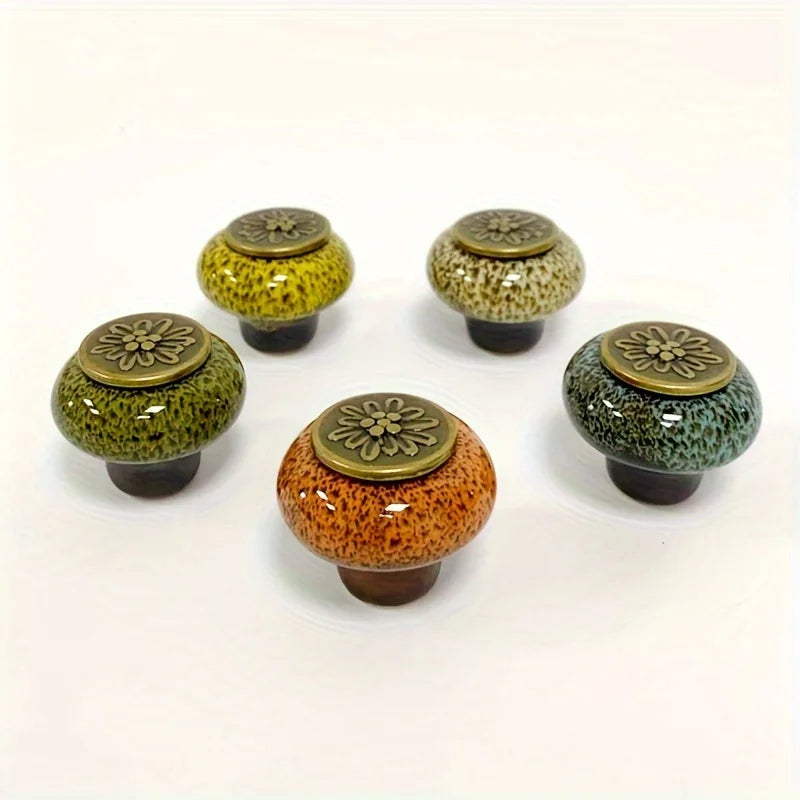 Colorful Leopard Print Glass Round Single Hole Ceramic Cabinet Knobs with Installation Hardware Qme