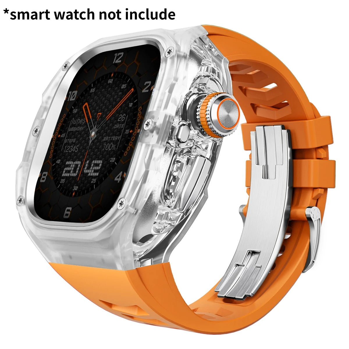 Refit Mod For Apple Watch Ultra 3/2 49mm Transparent Case Silicone Band Refit Kit For iWatch Series 11 Metal Butterfly Buckle Qme OTrS 49mm-For ultra 3 2 1
