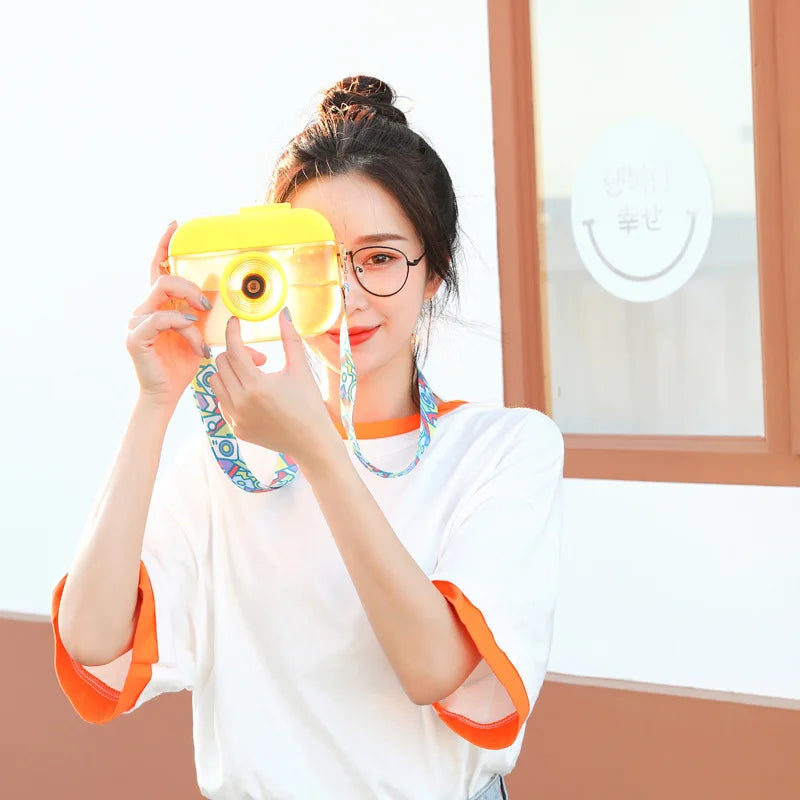 Cute Camera Shaped Kids Plastic Sippy Cup Strap Portable Outdoor Qme yellow