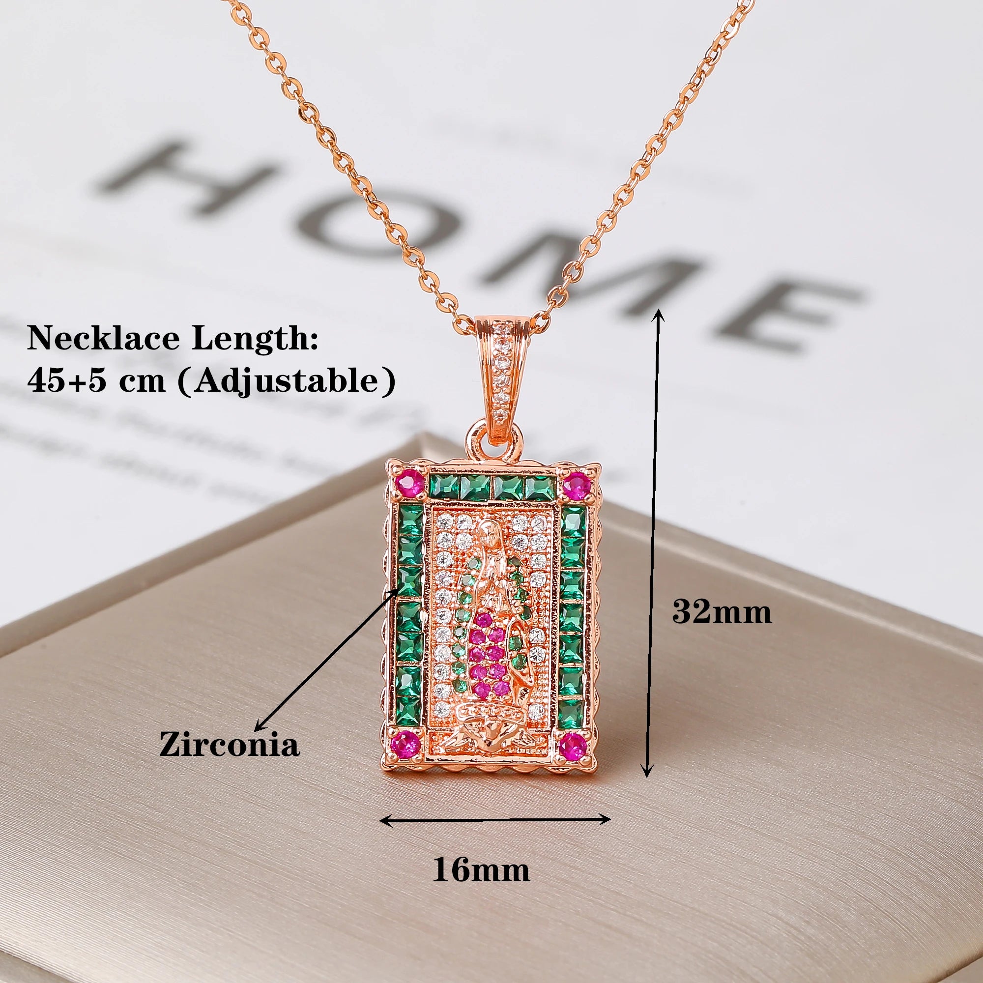 Luxury Bling Zirconia Virgin Mary Pendant Necklace Gold Plated Religious Catholic Baptism / Confirmation Jewelry for Women Gift Qme