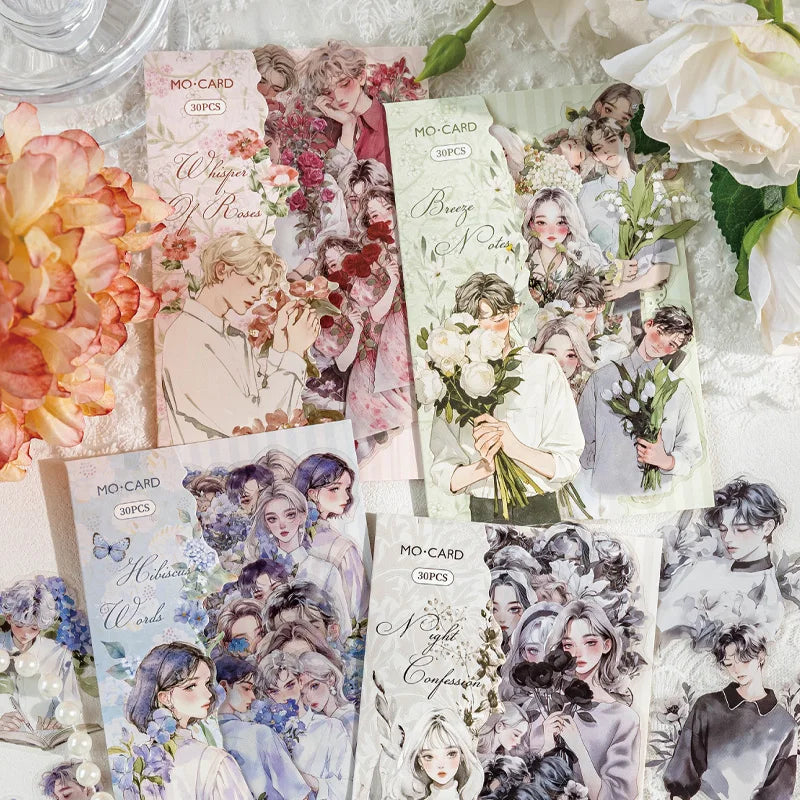 Sticker Pack 30sheets/bag Rose Bouquet Fashion Stickers Scrapbook DIY & Journal Planner Decoration for Phone Case Notebook Qme