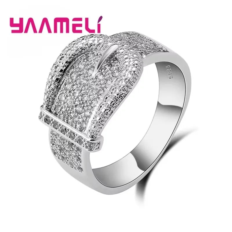 New Shiny 925 Serling Silver Color Belt Ring for Women Full Tiny Austrian Crystals Inlay Paved High Quality Hot Sale Jewelry Qme WHITE 8