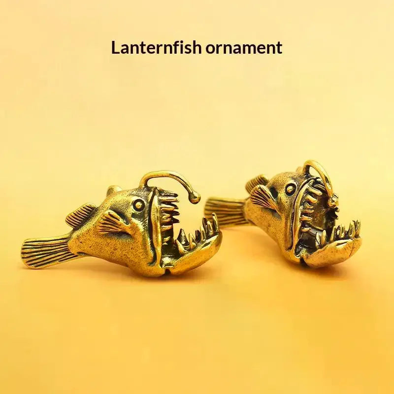 Brass Ocean Anglerfish Watching Fishes Sea Animals Model Fishbowl Decoration Miniatures Kids Toys Qme