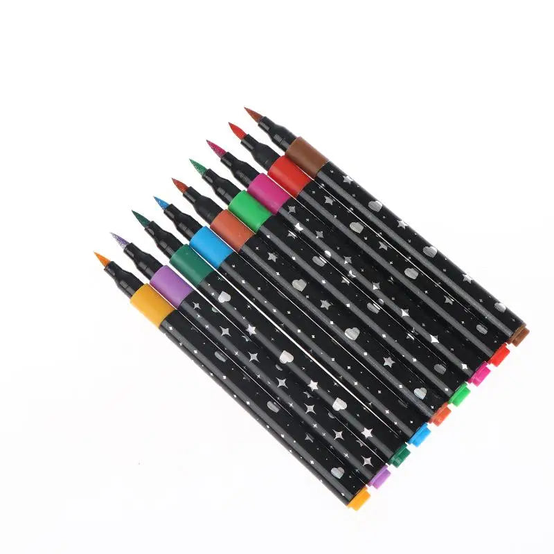12 24 Colors Single Tip Brush Glitter Art Markers Metallic Paint Qme