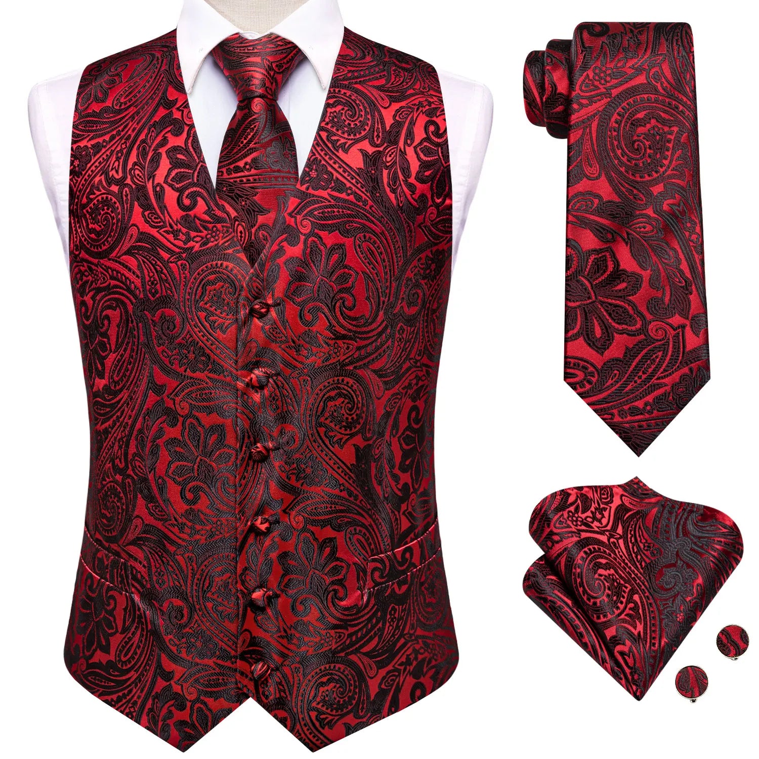 Men's Formal Jacquard Floral Vest Tie 2 Choices Ideal Banquets Garden Qme HT-MJ-0104 XXL