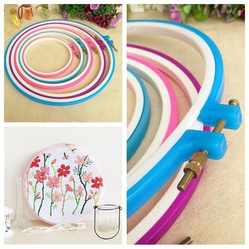 Lot Plastic Embroidery Cross Stitch Hoop Ring Frame Adjustable Sewing Qme