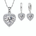 Trendy Jewelry Set for Women 925 Sterling Silver Color Bridal Wedding Heart Austrian Crystal Necklaces Earring Set Valentine Day Qme Default Title