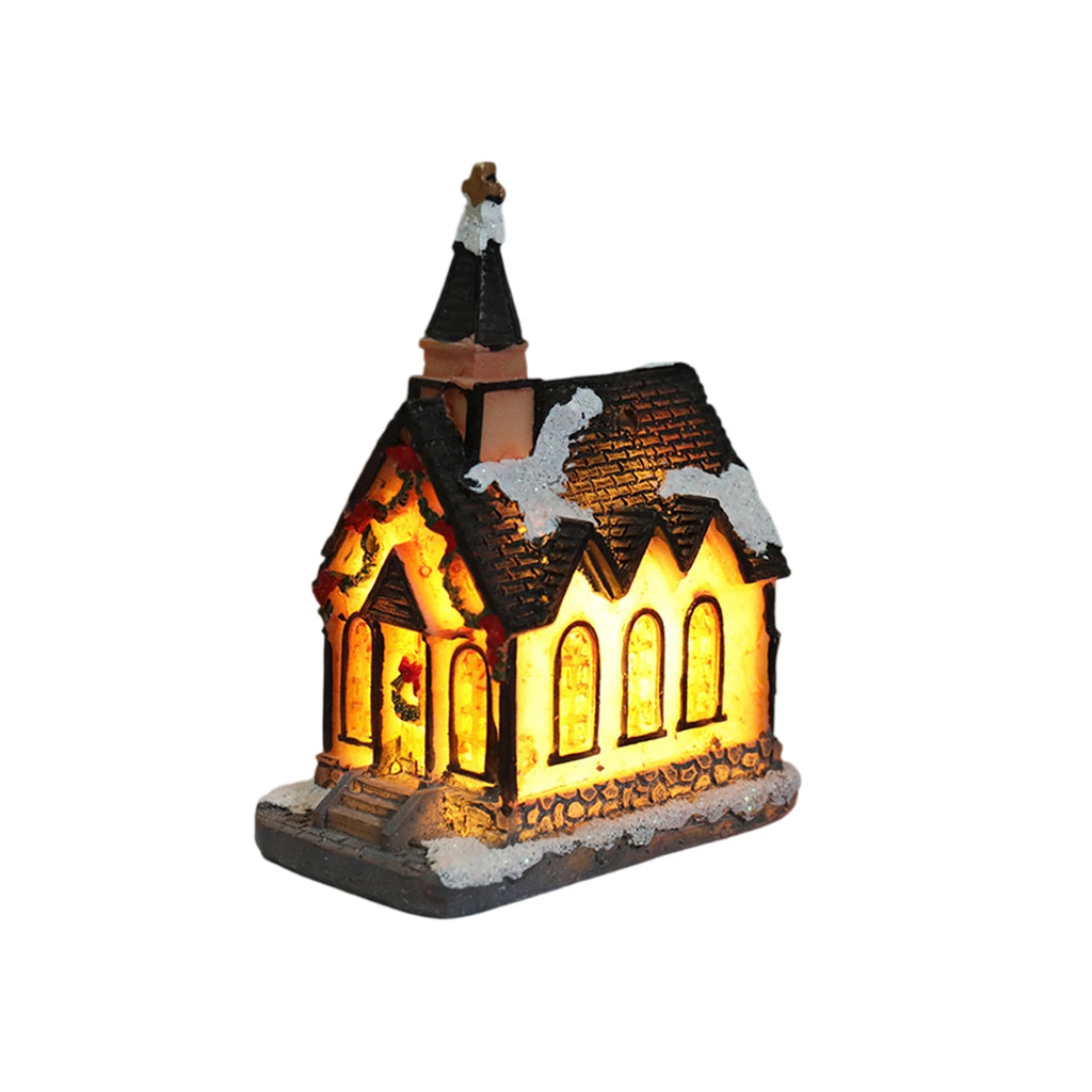 Christmas Village Houses Set Battery Operated Resin Christmas House with LED Light Village Figurines For Tabletop Holiday Decor Qme B One Size