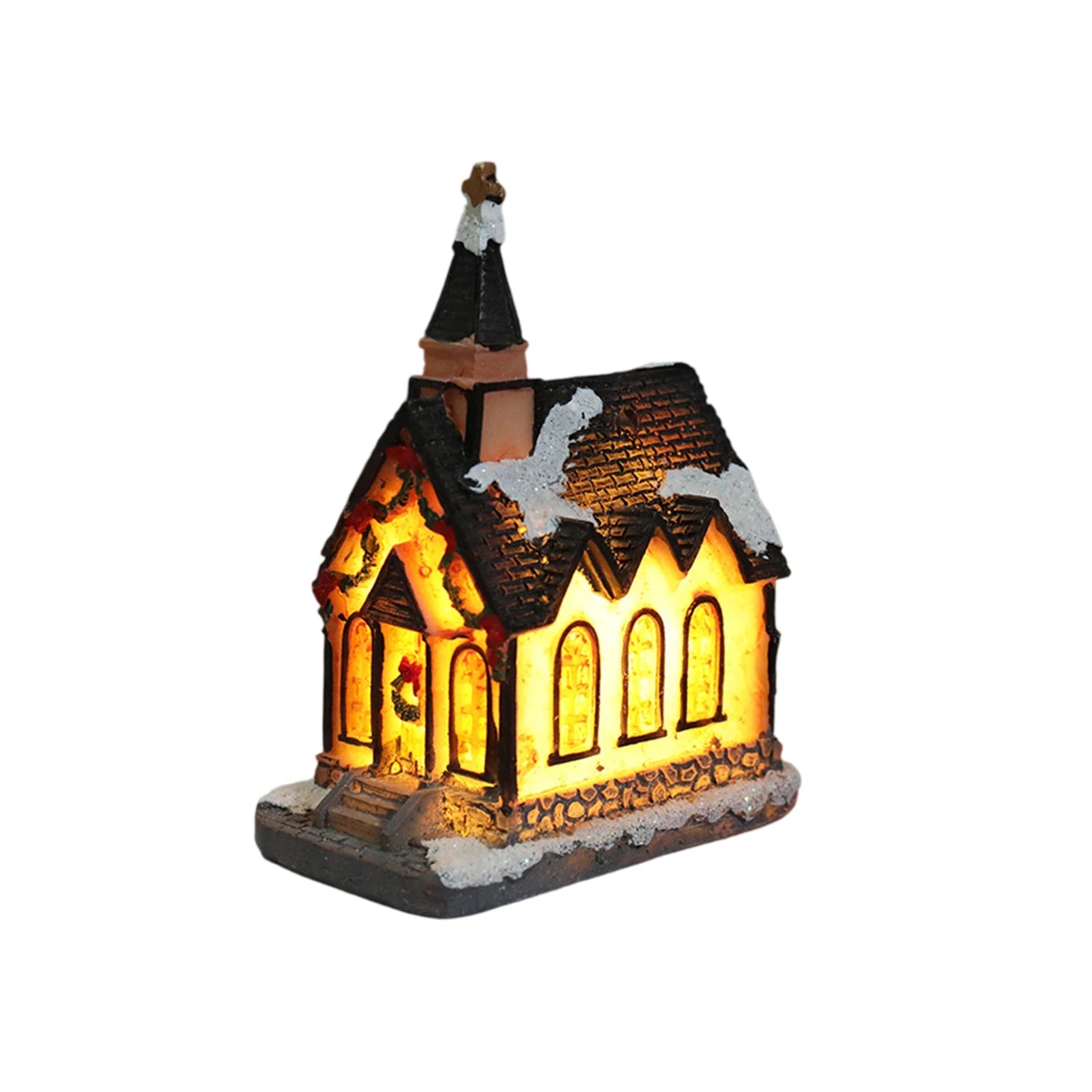 Christmas Village Houses Set Battery Operated Resin Christmas House with LED Light Village Figurines For Tabletop Holiday Decor Qme B One Size