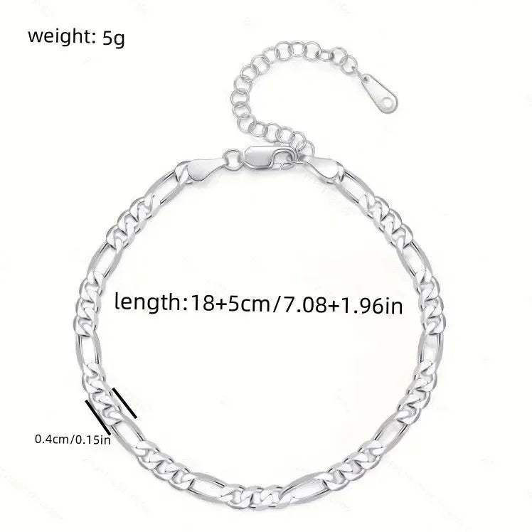 925 sterling Silver Bracelets Anklet Beautiful 4MM chain for Women men Wedding Pretty designer Jewelry Fashion Holiday gifts Qme