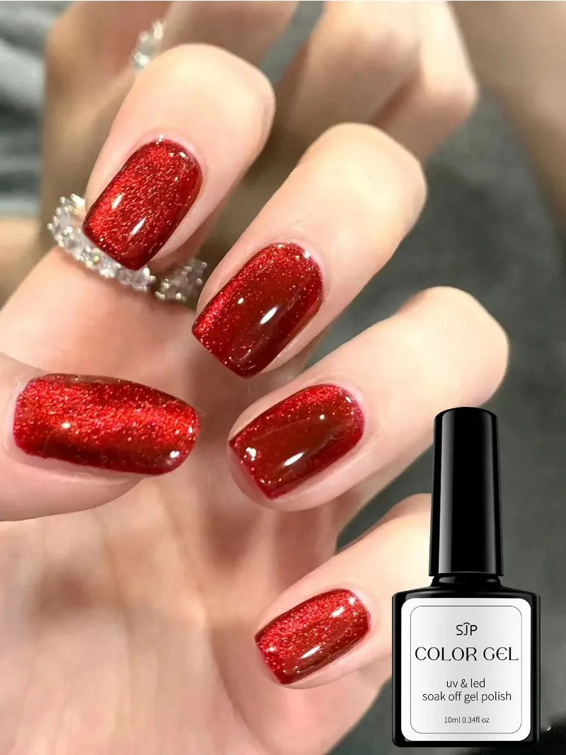 Summer Nails Glass Bead Nail Polish Cat Eye Accessories Art DIY Home Qme red
