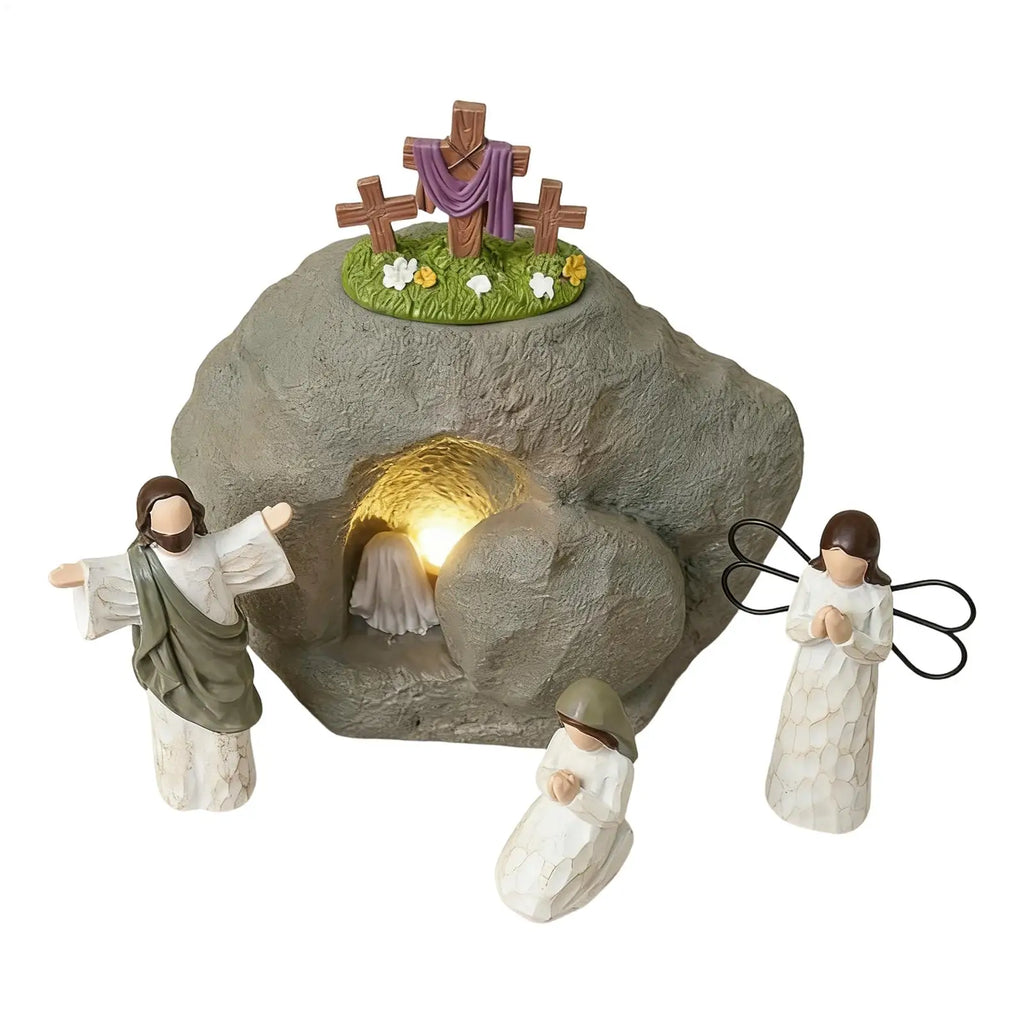 2026 Empty Tomb Easter Scene Religious Resin Centerpiece Easter Tomb for Spring Office Mantle Shelf Christian Home Church Qme