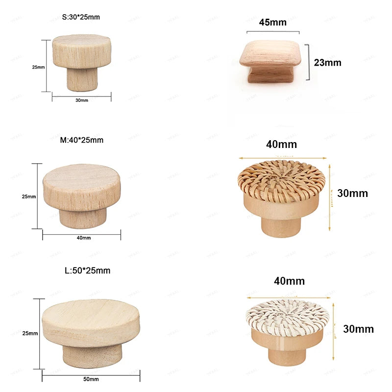 1-48pcs Wooden Handles Round Natural Solid Cabinet Drawer Knobs DIY Color Square Wood Wardrobe Cupboard Door Pulls Qme