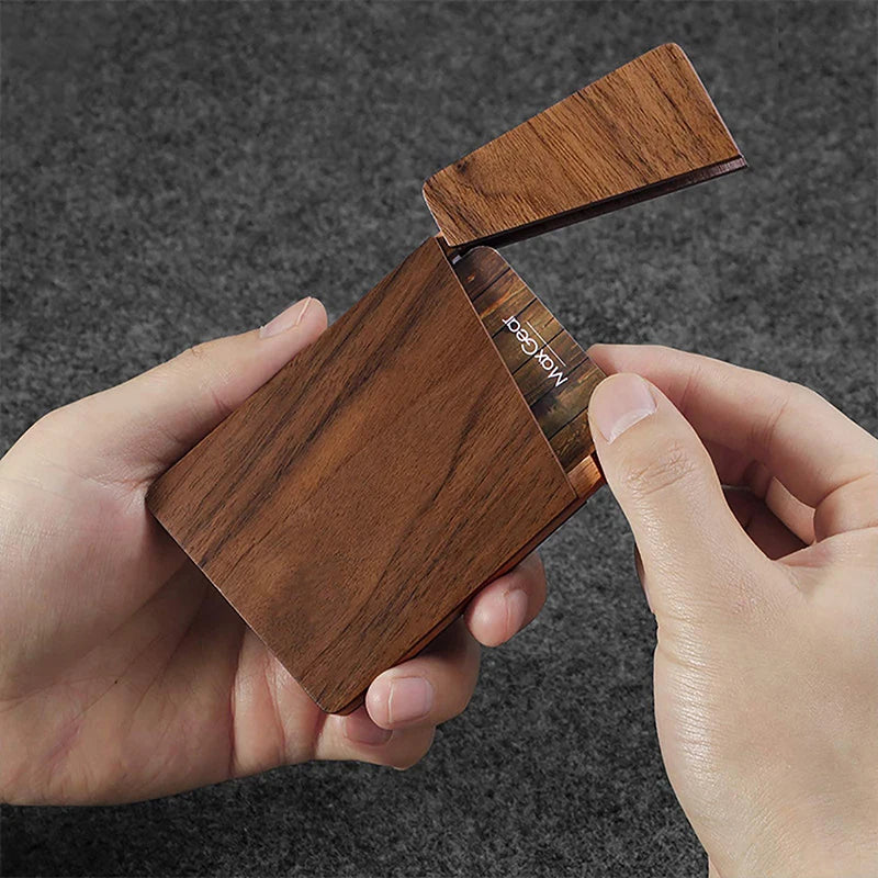 Slim Card Case Men Portable Walnut Wood Business Holder Wooden Qme
