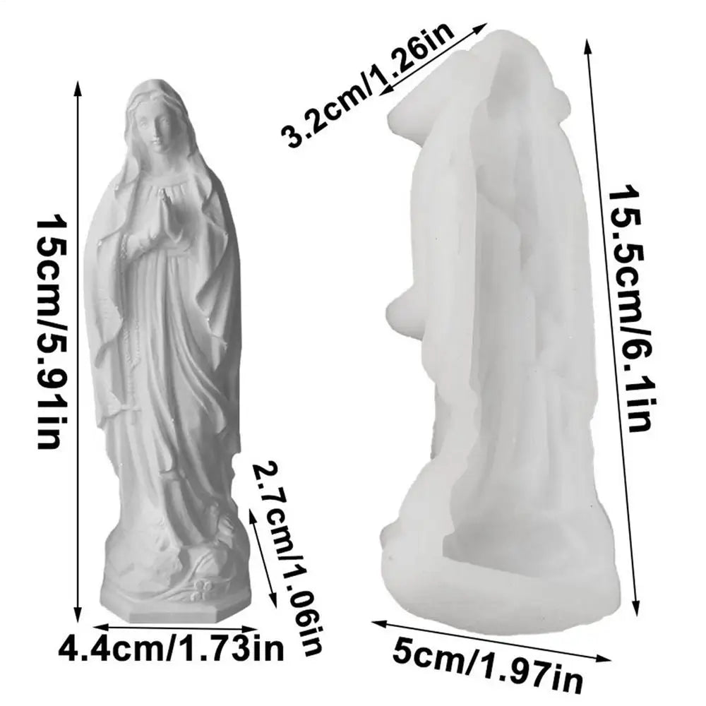 Virgin Mary Plaster Statue Silicone Mold 3D Religious Statue Silicone Candle Mold For Resin Candle Aromatherapy Soap Production Qme White