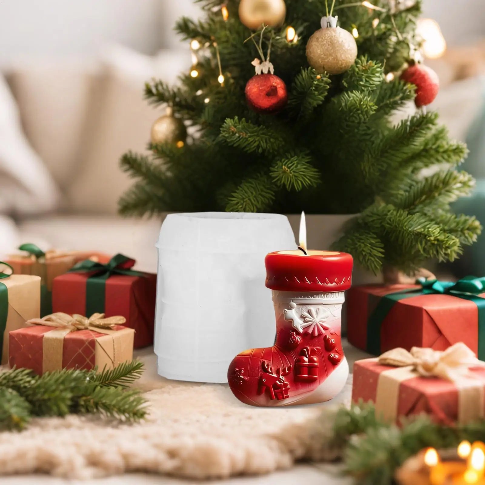 Christmas Stocking Silicone Mold 3D Stocking Resin Mold Seasonal Festive Candle Holder Home Decor Storage Jar Planter Craft Qme
