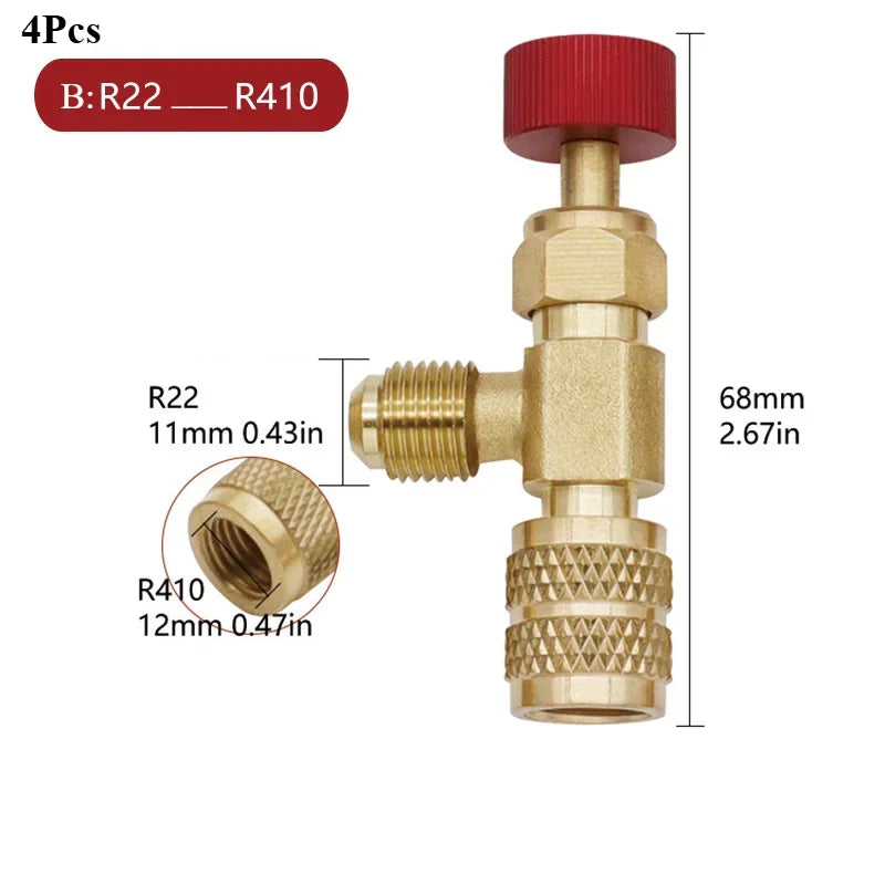 2/4Pcs Refrigerant Charging Valve, R12 R410 Safety Adapter Flow Control Ball Valve For Air Conditioner Manifold Qme