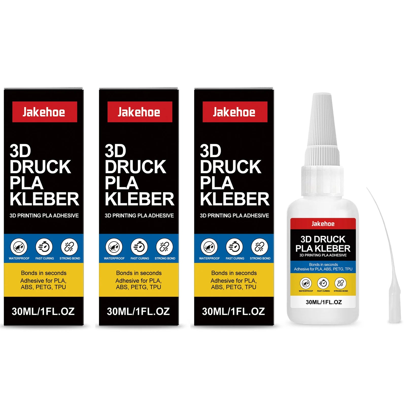 3D Printing Adhesive Waterproof Fast Curing Strong Bond Sturdy Durable Non-irritating Easy to Use Suitable for Various Materials Qme 3 x 30ml Boxed