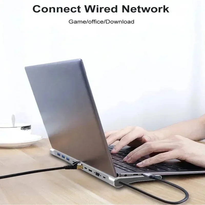 11 In 1 USB C HUB Type C Docking Station Ethernet Network USB 3.0 Adapter Cables PD 100W Splitter Qme