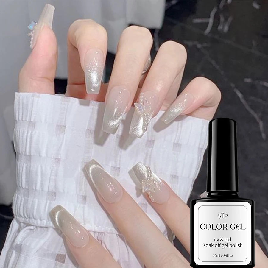 Summer Nails Glass Bead Nail Polish Cat Eye Accessories Art DIY Home Qme white