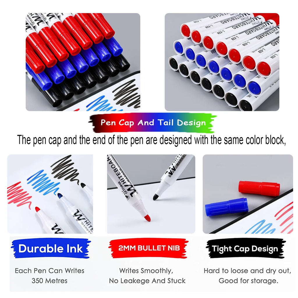 1/20/100Pcs Erasable Whiteboard Marker Pen Blackboard Marker for Classroom Glass Office School Stationery White Board Marker Qme