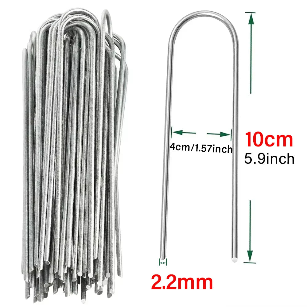 U-type Garden Staples Heavy-duty Landscaping Fence Tubing Stakes Sod Pins Galvanized Garden Stakes For Holding Lawns Ground Nail Qme 2.2x100mm 4cm 30pcs