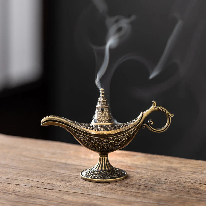 Antique Lamp Metal Incense Burner Scented Unscented Candle Holder Qme