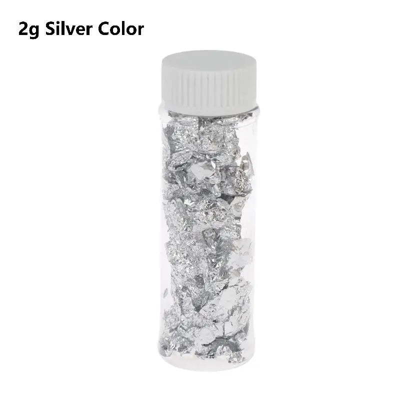 2 5 Metallic Foil Flakes Gold Colorful Alloy Arts Nails Painting DIY Qme 2g Silver Color