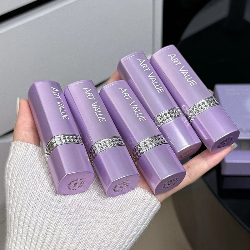 5 Colors Purple Bar Tube Black Lipstick Easy Coloring Matte Velvet Qme