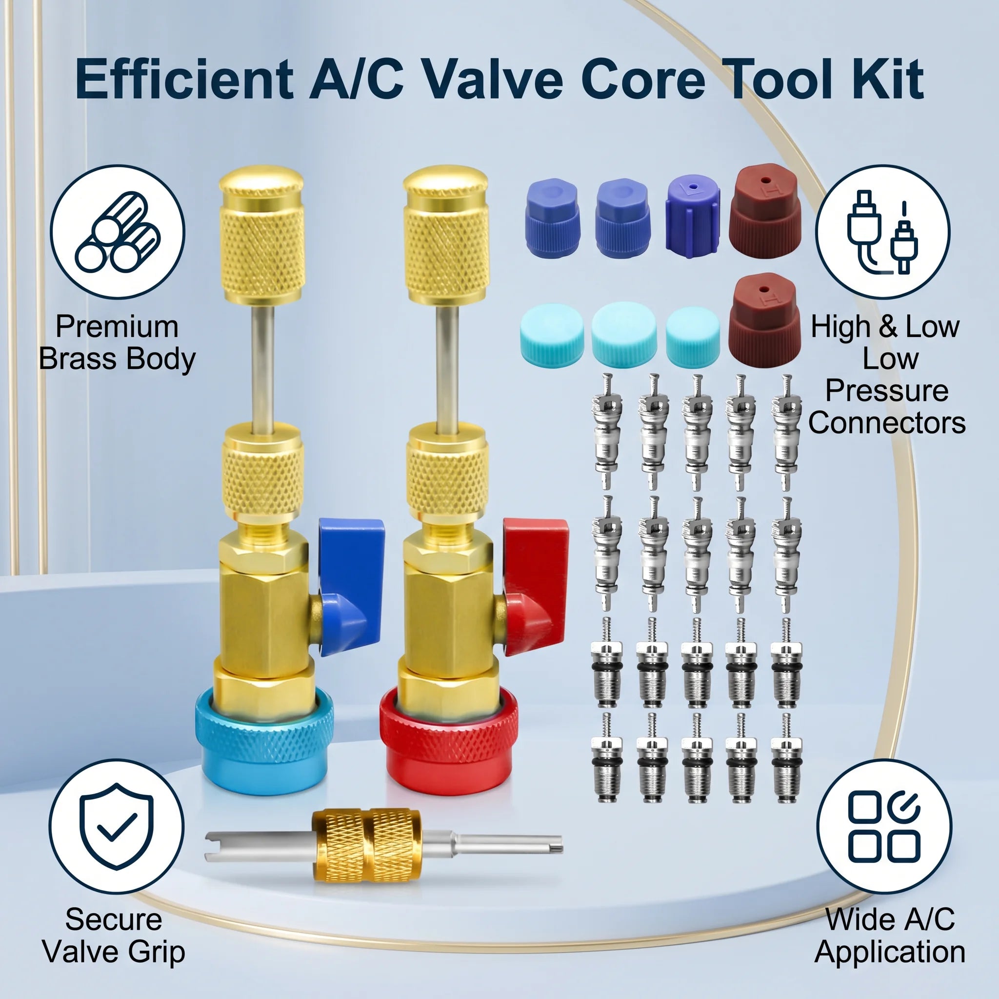 R134 Automotive Air Conditioning Valve Core Disassembly Tool Set, 31 Piece Set, Refrigerant Free Repair Tool Qme