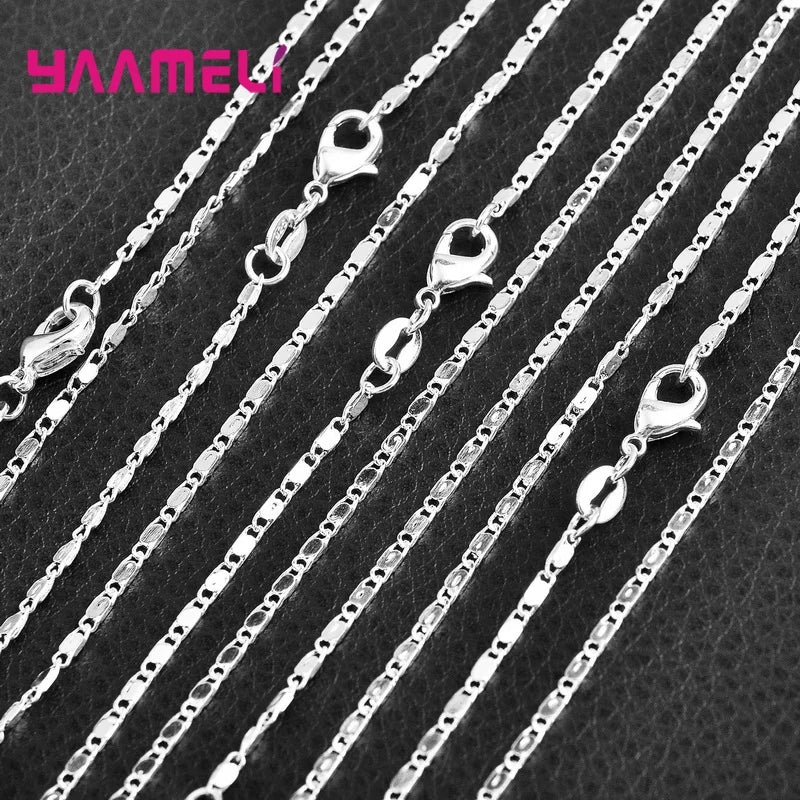 5PCS Wholesale Pure 925 Sterling Silver Color Charm Link Chain Necklace Jewelry with Strong Smooth Lobster Clasps 16-30 Inches Qme