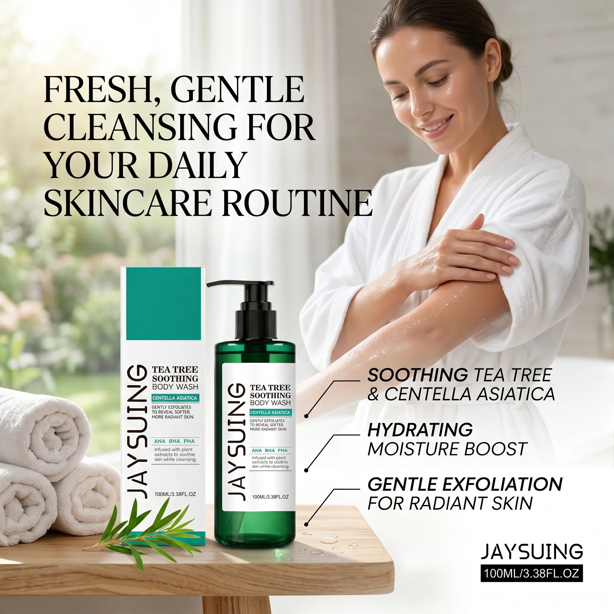 Jaysuing Tea Tree Body Wash Deep Cleaning Soothing Skin Exfoliator Qme