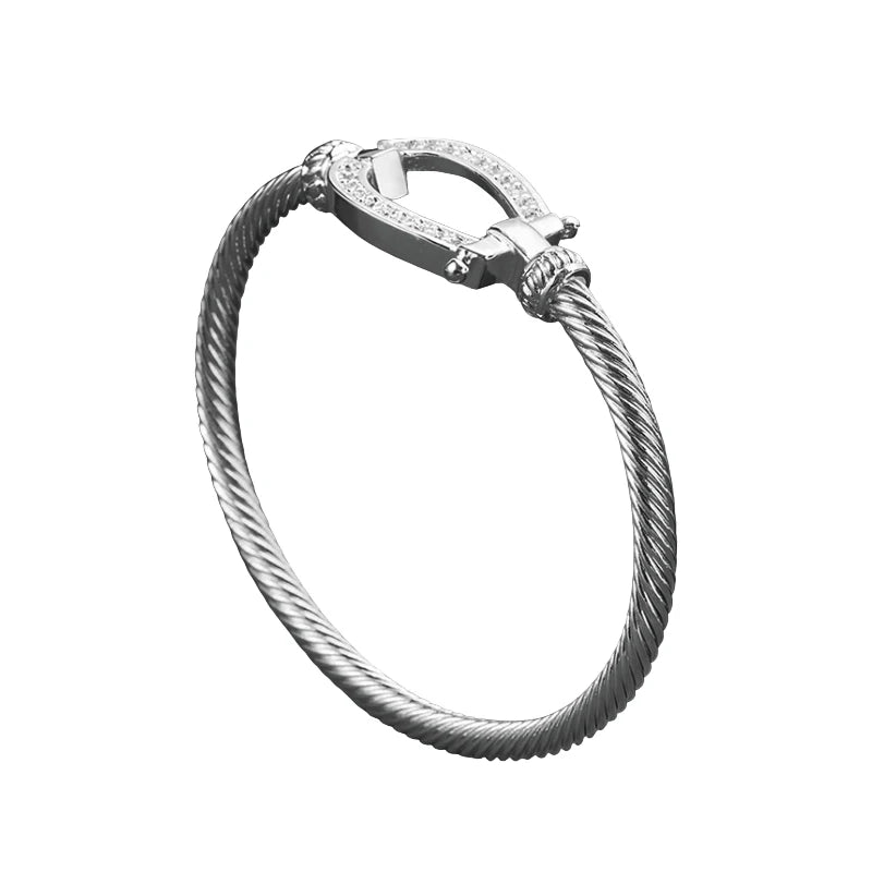 1Pcs Fashion Charm Party Jewelry Silver Geometry Zircon Open Bangle Bracelet For Woman Man Wedding Engagement Qme 1pcs